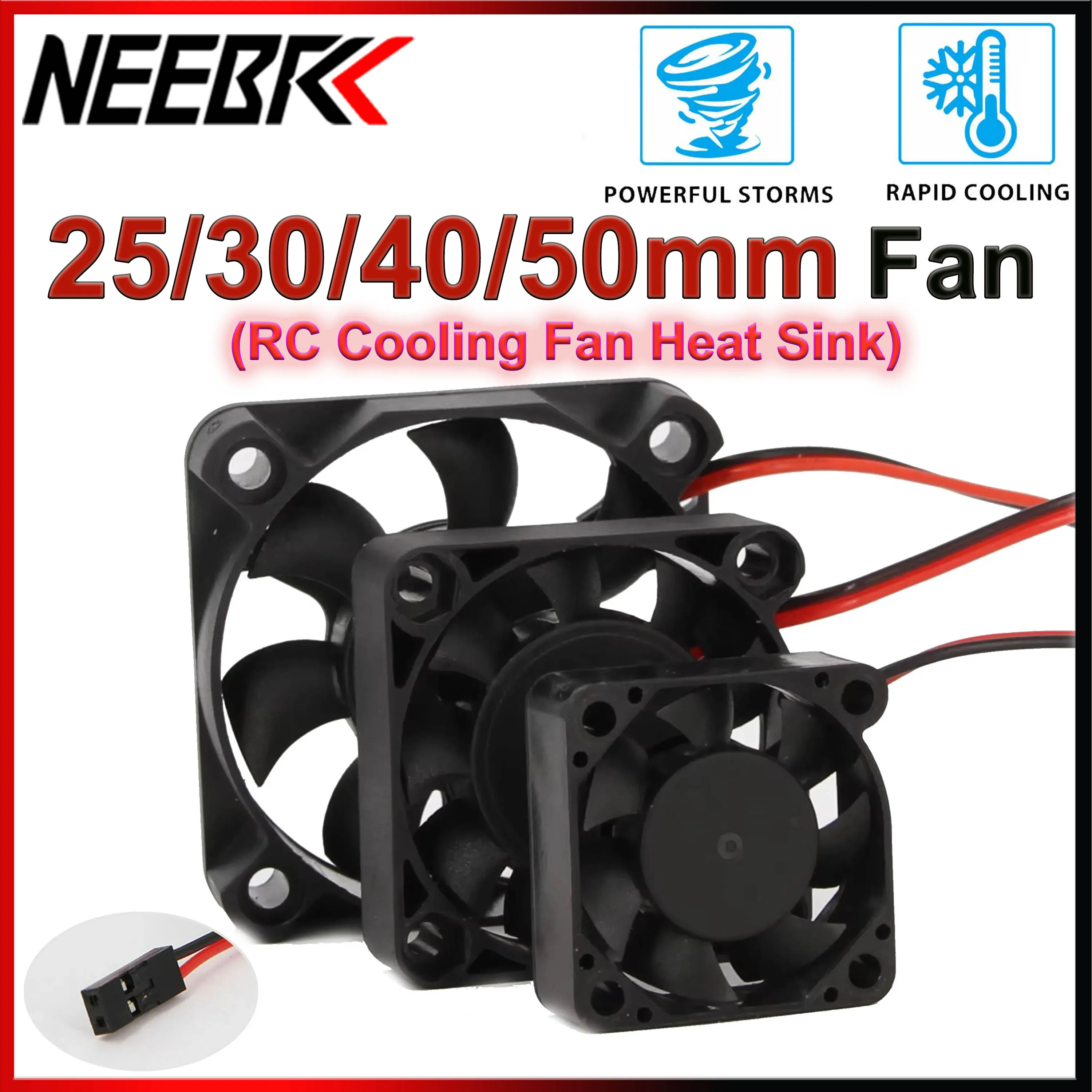 NEEBRC 25/30/40/50mm RC Cooling Fan Heat Sink 3500-16380RPM High Wind Rapid 5-12V DC 36/42mm Motor 30/60/120/150A ESC Car Parts