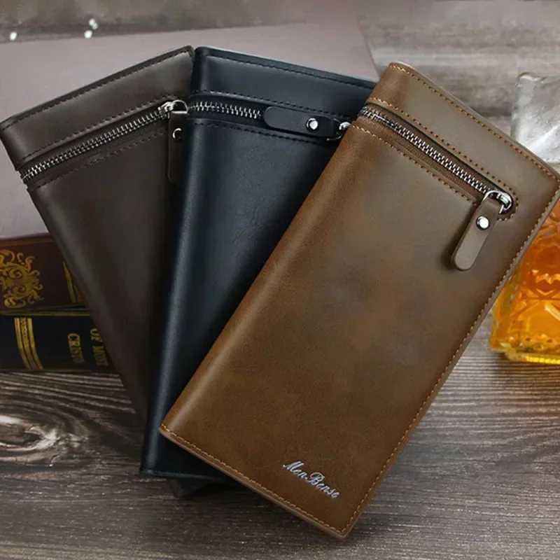 HHB02-cartera larga para hombre, Cartera de mano con doble cremallera, gran capacidad, alta calidad