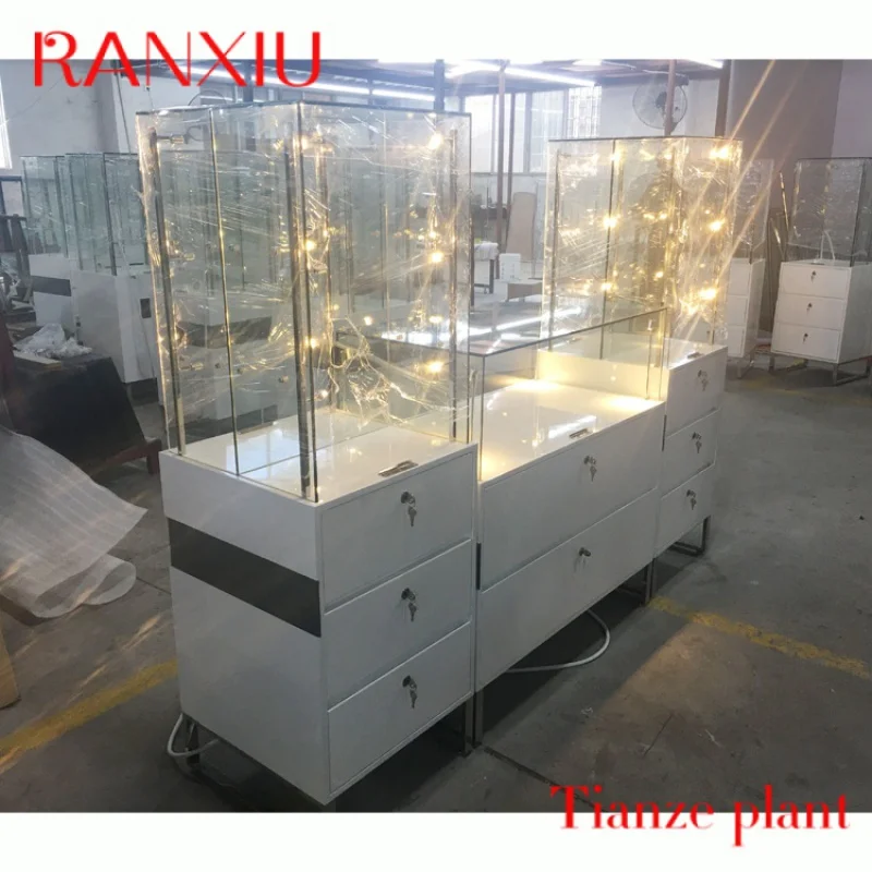 Custom Luxury Wooden Glass jewel Display Cabinet And Showcase For Jewelry Store Decoration Jewellery Shop Furniture Design