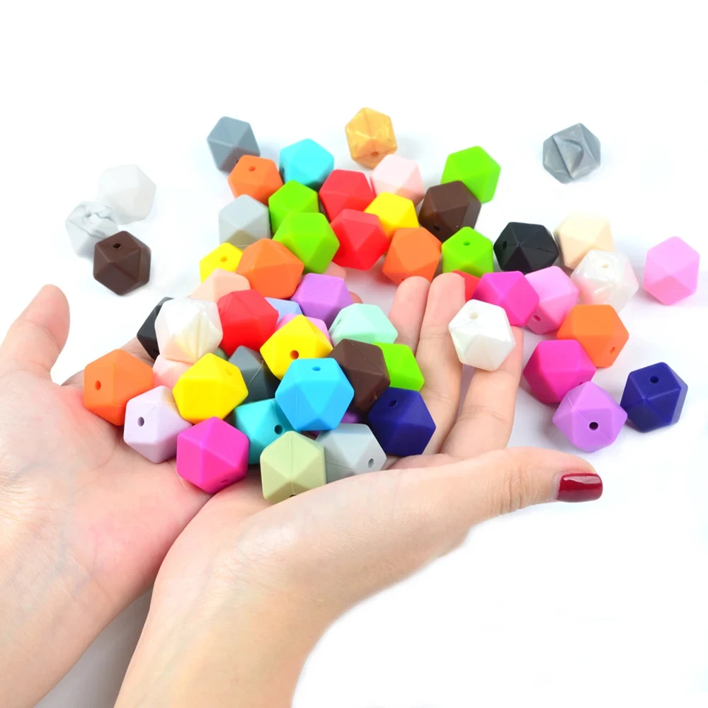 LOFCA10pcs 14mm Mini Hexagon silicone beads Baby Teether BPA Free DIY Necklace Pacifier Chain Baby Teething Care Infant