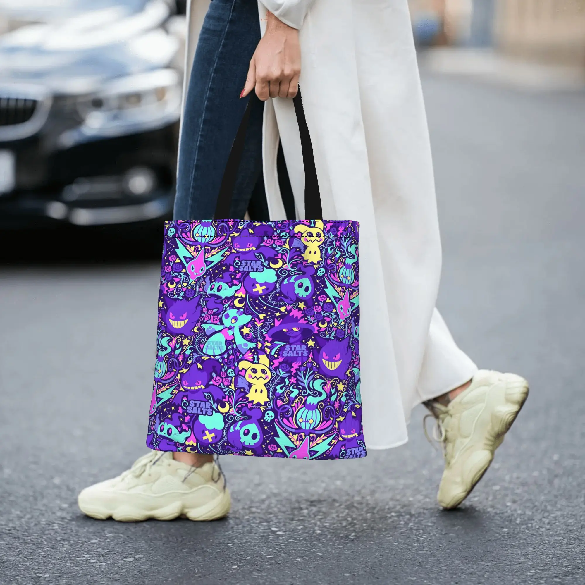 Customized Pokemon Gengar Women's Bag Shopping Bag Reusable Double Sided Canvas Tote Bag Shoulder  Handbag
