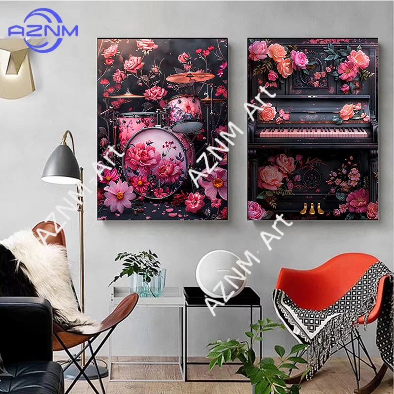 Affiche musicale florale, inst - Musical Instrument Images avis et prix