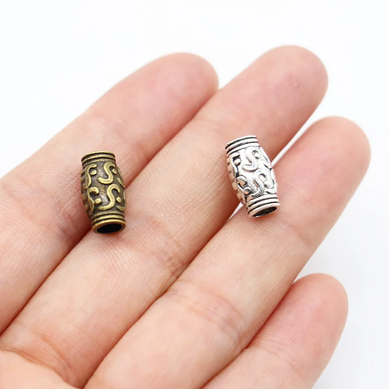 30pcs/lot 11*5mm Round Metal Big Hole Charm Beads Antique Bronze  Spacer Tube Beads for Bracelet DIY Jewelry Making Findings