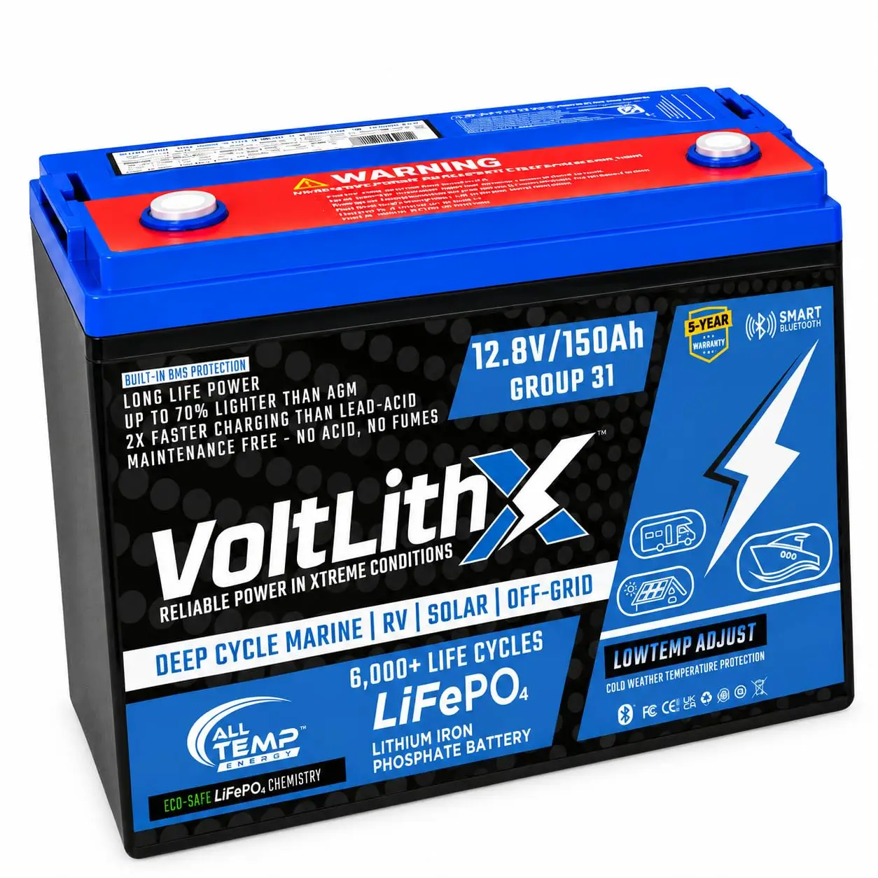12V 150Ah LiFePO4 Deep Cycle Battery for RV & Trolling Motor, Group 31 Size, Customized