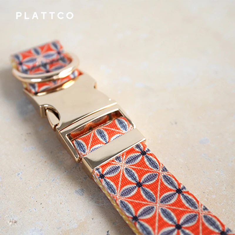 PLATTCO unique design dog collar print GOLDEN AUTUMN pattern with high quality light color zinc alloy buckle 5 size PDC304G