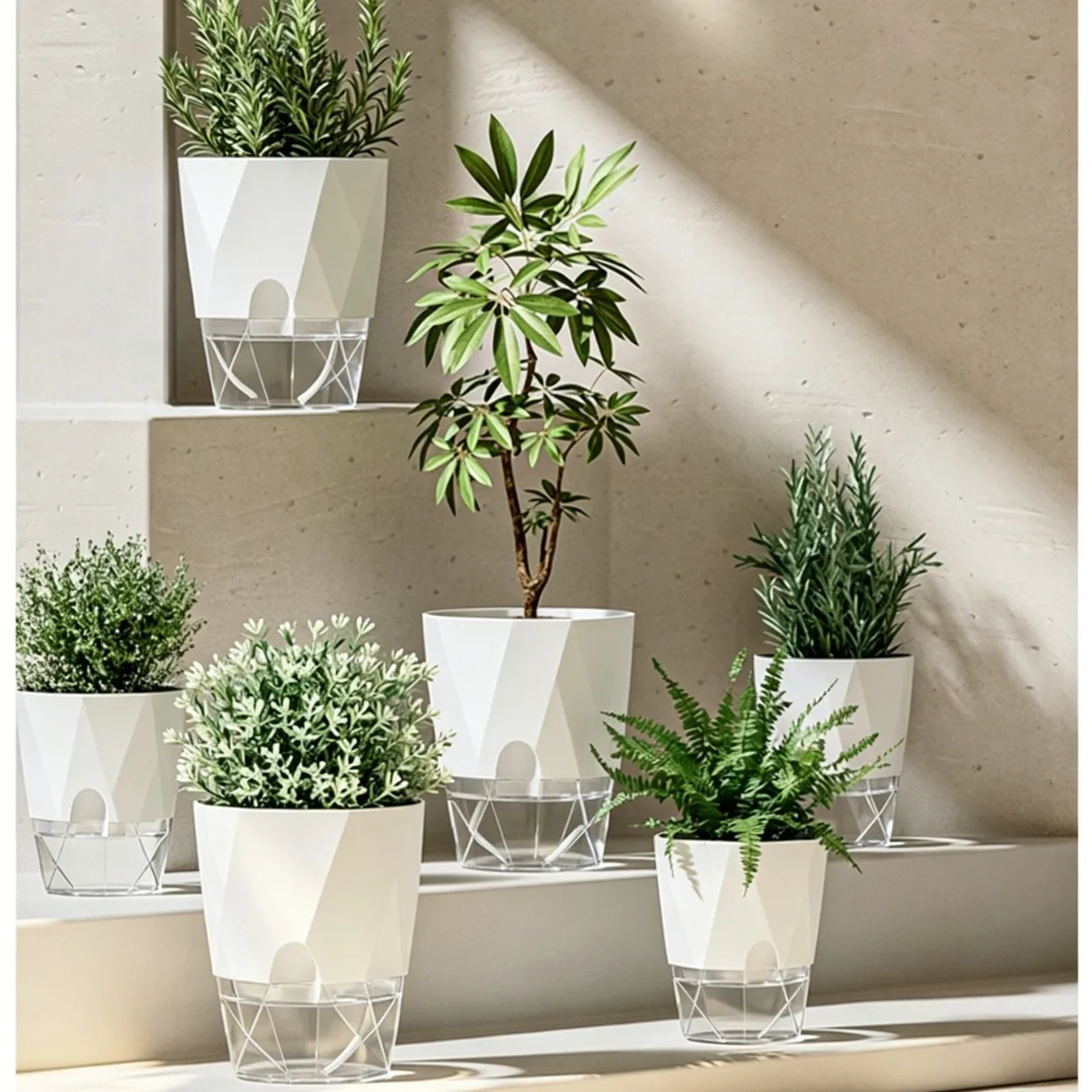 Self Watering Planter Diamond Lazy Flower Pot Transparent Double Layer Plastic Plant Pot for Indoor Plants