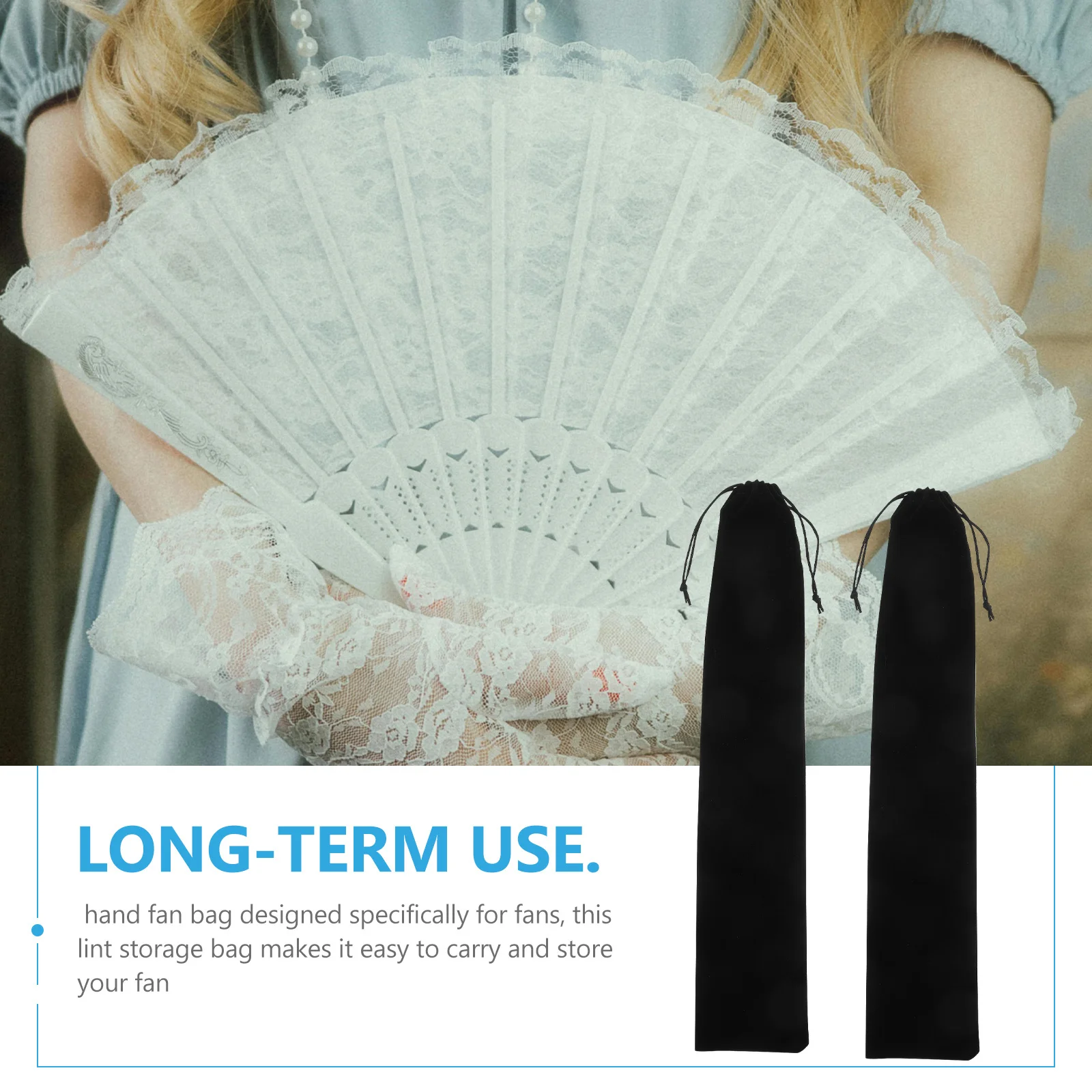 2Pcs Fan Storage Bag Foldable Flannel Cover Hand Fans Protector Drawstring Pocket Organizer Small Fan Cases Handheld Bags