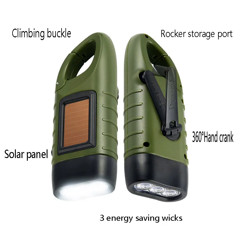 Mini LED Flashlight Solar + Hand Crank Rechargeable Outdoor Survival Essential Device for Riding Fishing Camping Hiking Lanterns