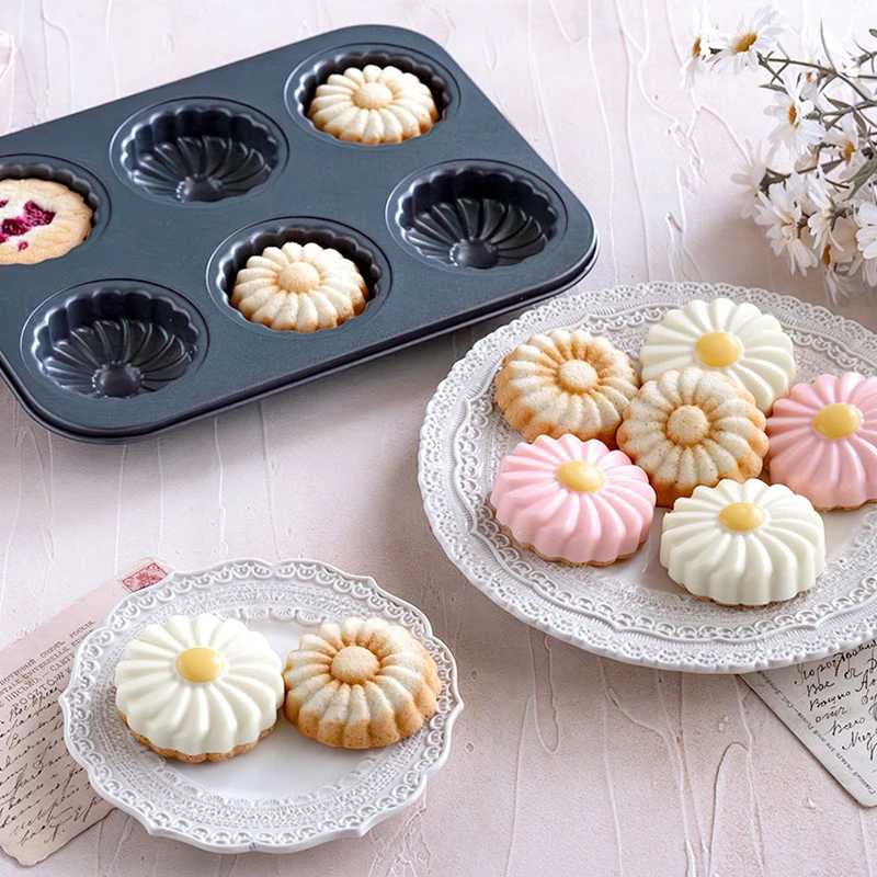 

6-Cavity Flower Muffin Cake Baking Pan Non-Stick Carbon Steel Kitchen Accessory Cake Decorating Tools Mold For Pastry