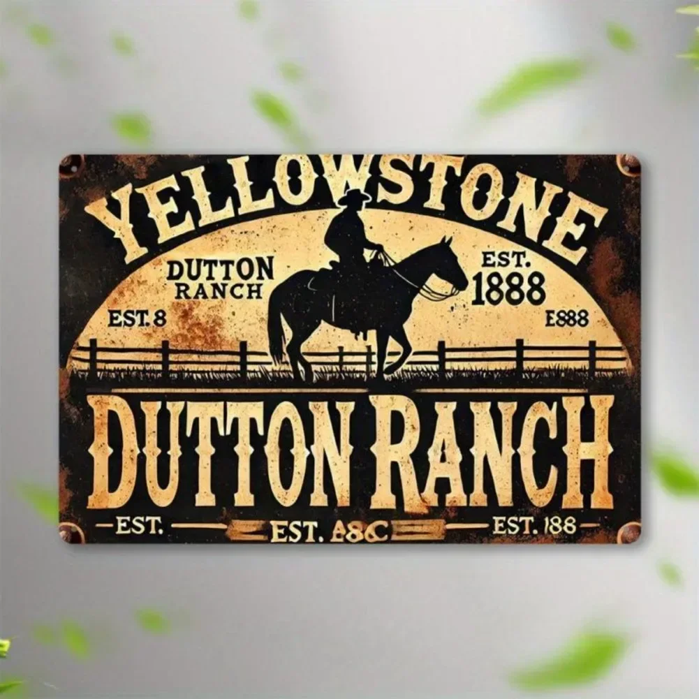 Cowboy&HorseThemedMetalSign 1pc Vintage Dutton Yellowstone Ranch - Wall Decor, Perfect for Home/Bar/Café/Garage/Outdoor Area