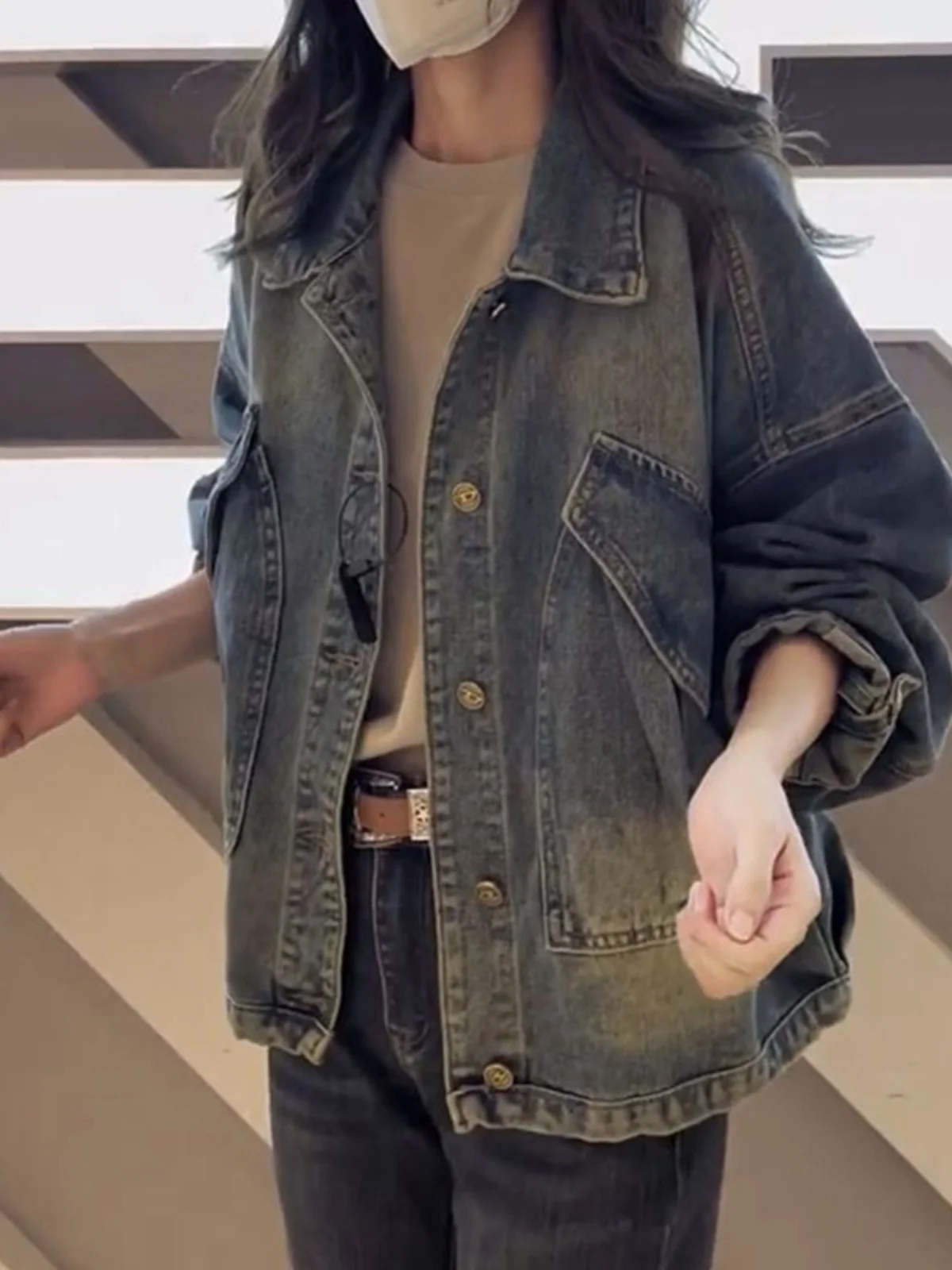 

Свободная женская джинсовая одежда Jaet Long Sve ort Верхняя одежда Осенняя новинка Sle Гонконг Sle Женское повседневное пальто Faion Top