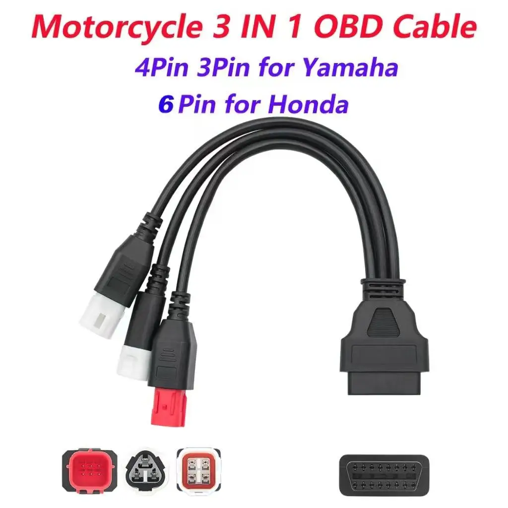 3 IN 1 for Yamaha 3pin 4pin and Honda 6pin OBD2 16PIN Motorcycle Diagnostic Connector Cable Adapter OBD 2 Motor Extension Cable