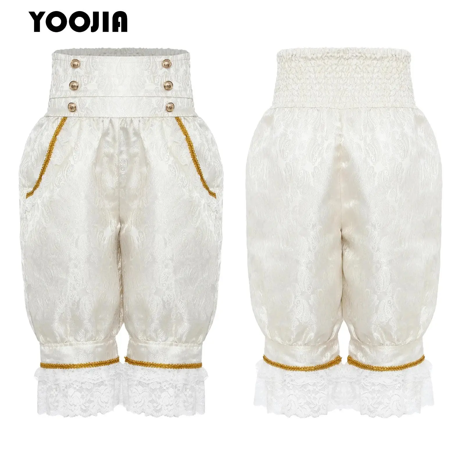 

Kids Girls Medieval Victorian Pantaloons Capri Pants Elastic High Waist Pattern Ruffled Lace Bloomers Trouser Halloween Dress Up
