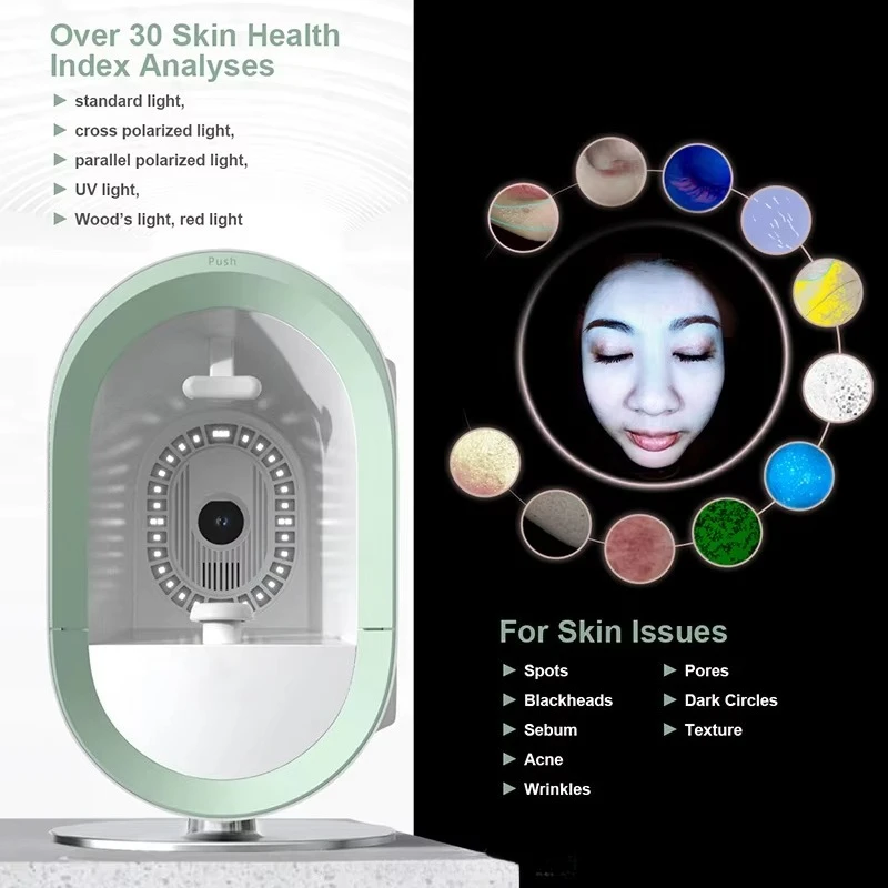 スキンアナライザーマシン フェイシャルアナライザー 木のランプ付き皮膚診断装置 便利なスキンスキャナー分析ツール サロン用3D HD