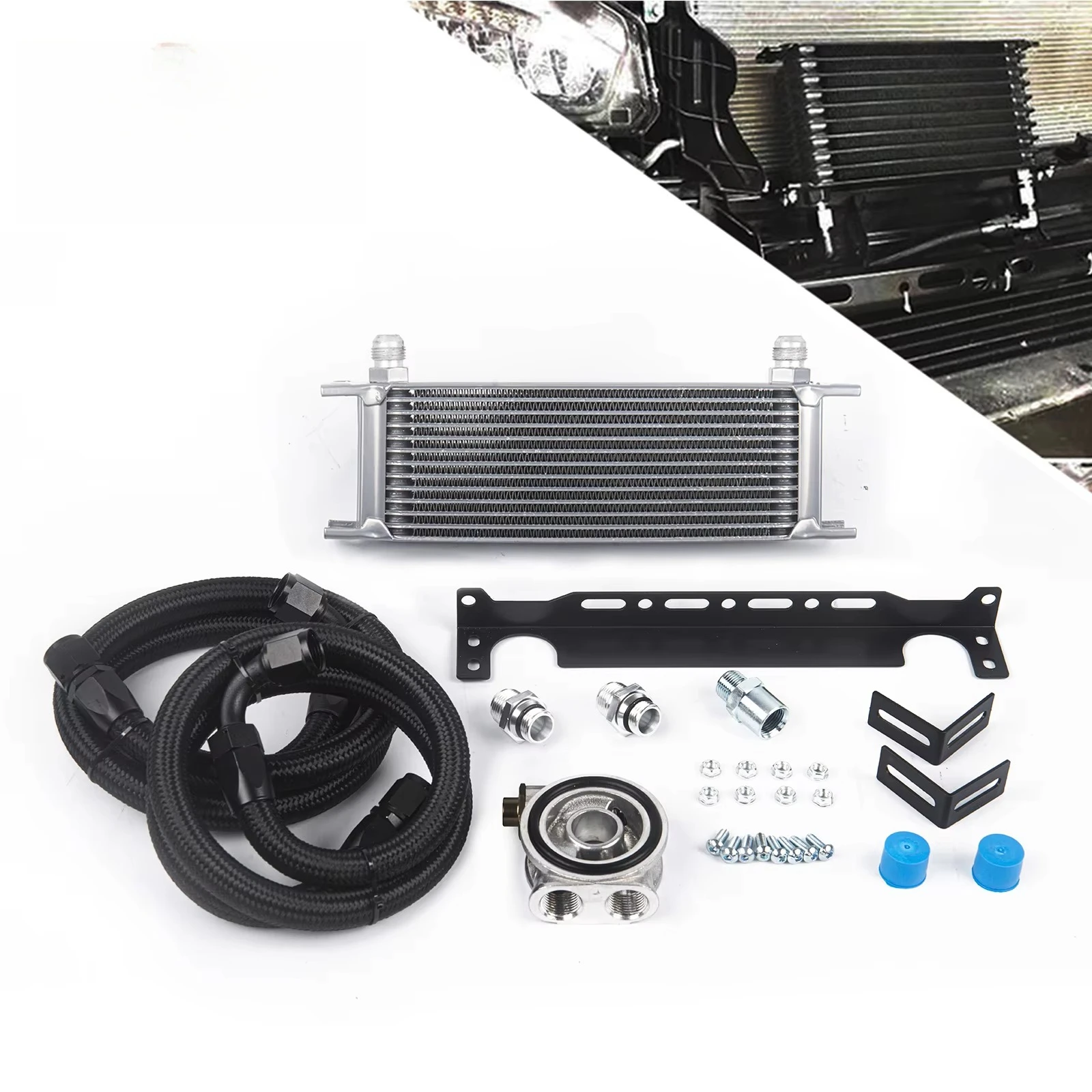 

Universal Thermostat 13 Rows British Type Oil Cooler Kit Oil Filter AN10 Transmission Oil Cooler Kit With Nylon Stainless Steel