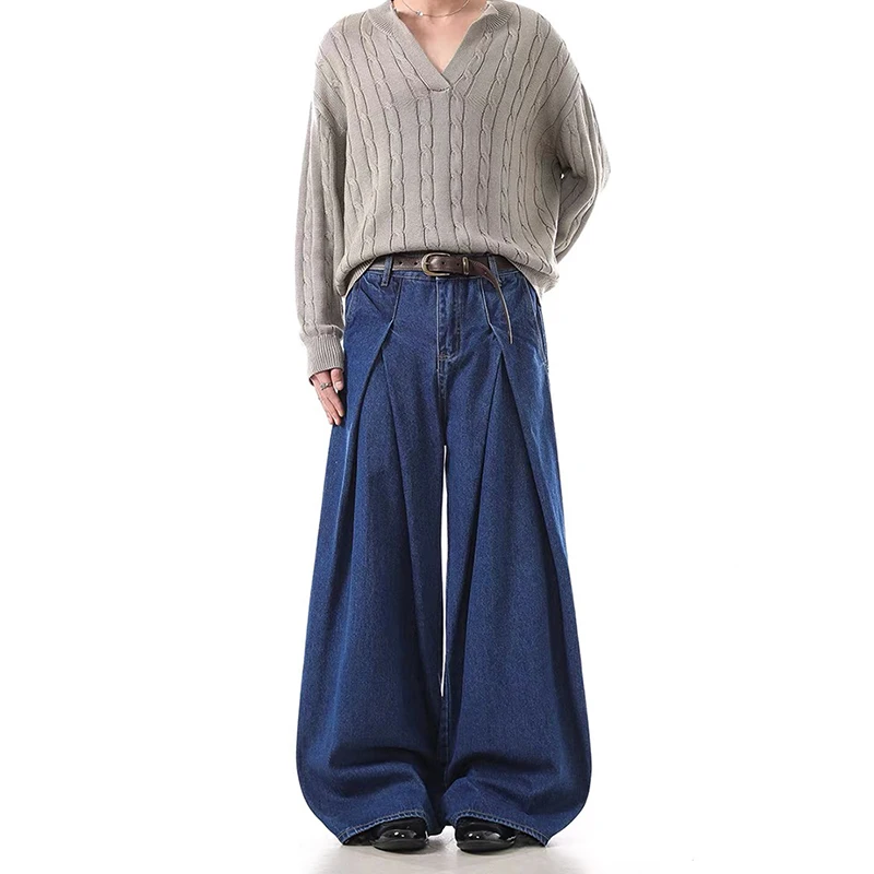 กางเกงยีนส์ทรงหลวมสีน้ำเงินเข้มสไตล์วินเทจ Y2K ของผู้หญิง ZHIZOU กางเกงยีนส์เดนิมสไตล์ฮาราจูกุแบบญี่ปุ่นยุค 2000 เอวสูงทรงโอเวอร์ไซส์