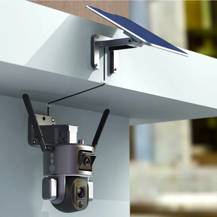 الأمن في الهواء الطلق 4G بطاقة Sim إصلاح عدسة Cctv 4K تعمل بالطاقة الشمسية Ptz عدسة مزدوجة قبة كاميرا Ip #5