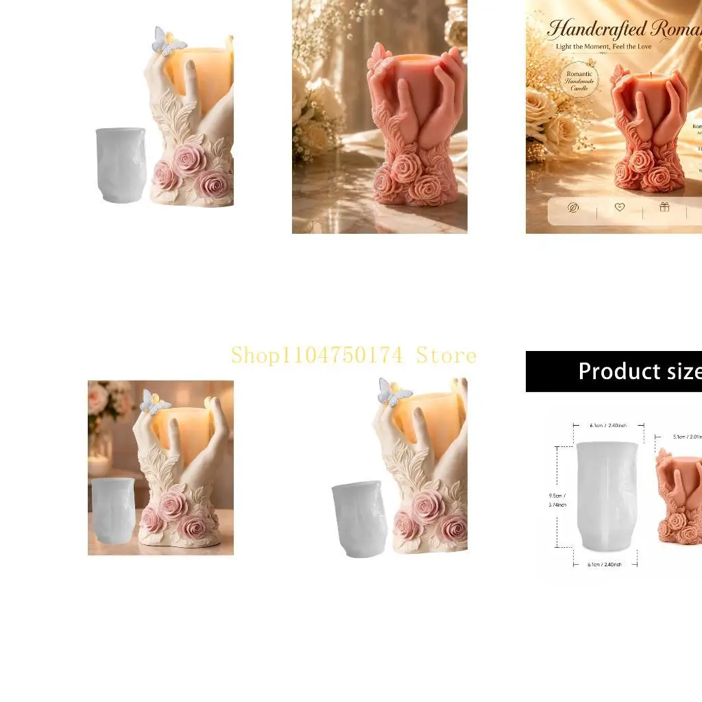 Rose Hand Project Form for Candle Making, Smooth Casting Piece for DIY Work, Single Piece for Display Planning, 6.1 x 9.5 Top