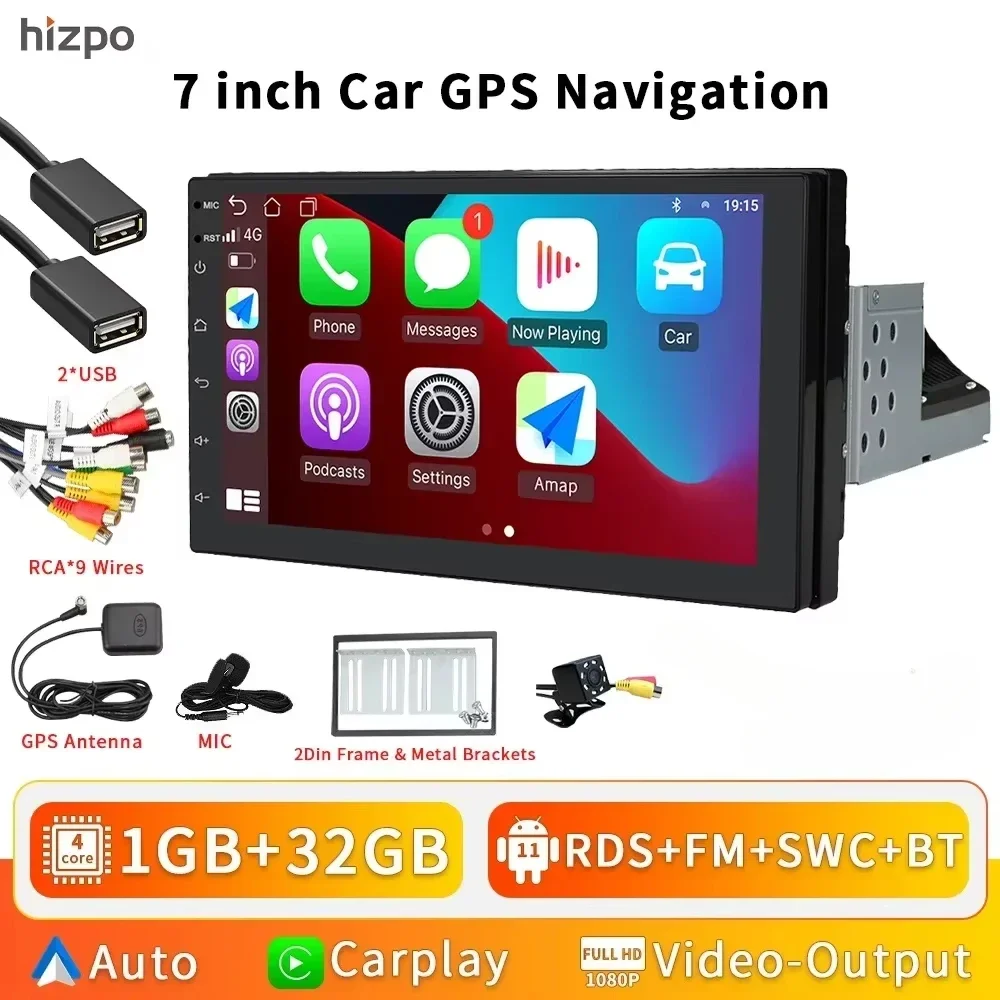 Hizpo 2 Din Android autoradio GPS Bluetooth audio stereo WIFI USB FM 2 Din auto autoradio voor VW Nissan Hyundai Toyota CR-V KIA
