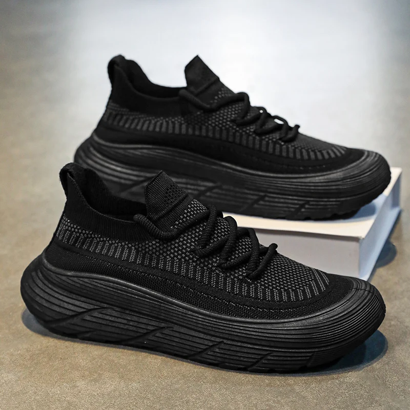 Fashion Black Platform Sneakers Men Designer Shoes Comfortable Men's Casual Shoes Outdoor Breathable Knit Sneakers Man Trainers