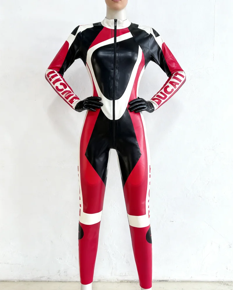 

100% Fashion Latex Rubber Racing uniform Suit for Cosplay Halloween Easter Costume Party Club Event