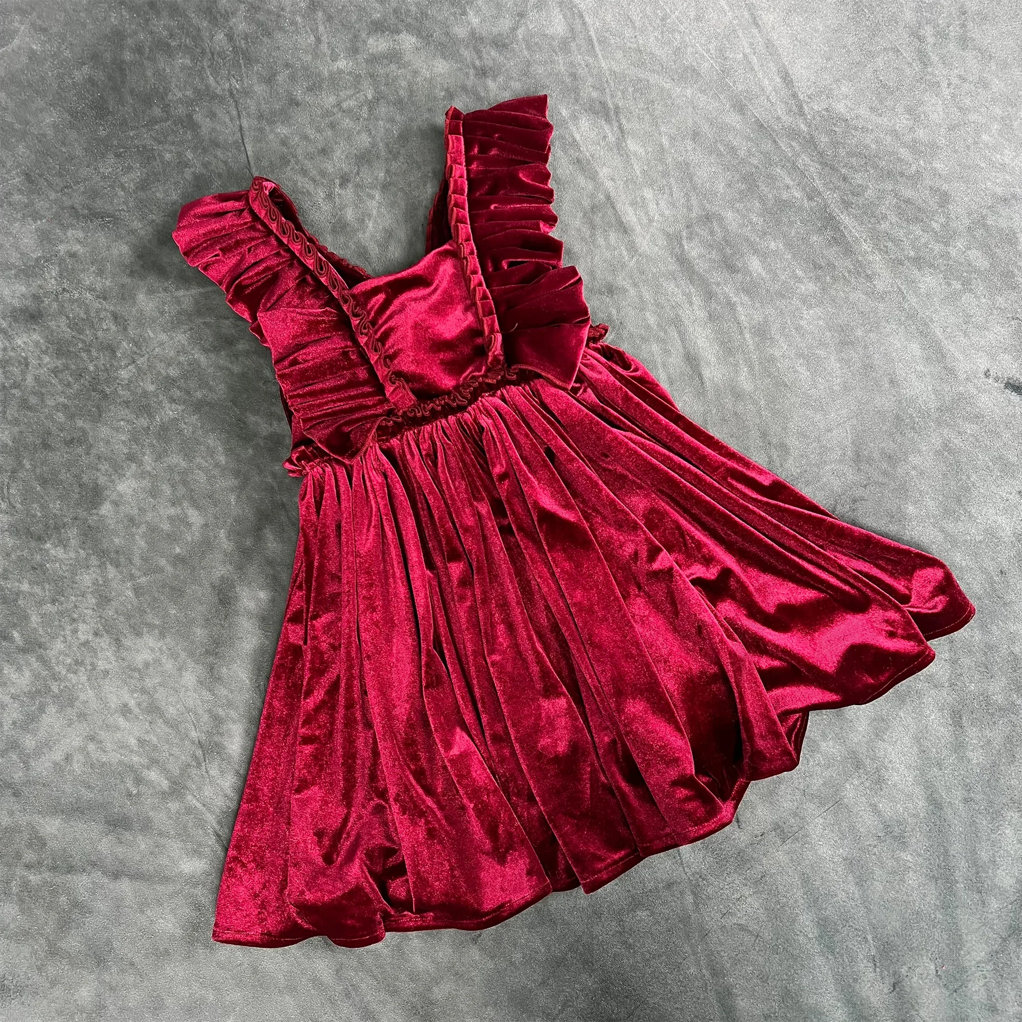 Don&Judy Christmas Ruffle Princess Dress Boho Red Green Velvet Baby Girl Dress Photo Shoot Props Children Birthday Party Costume