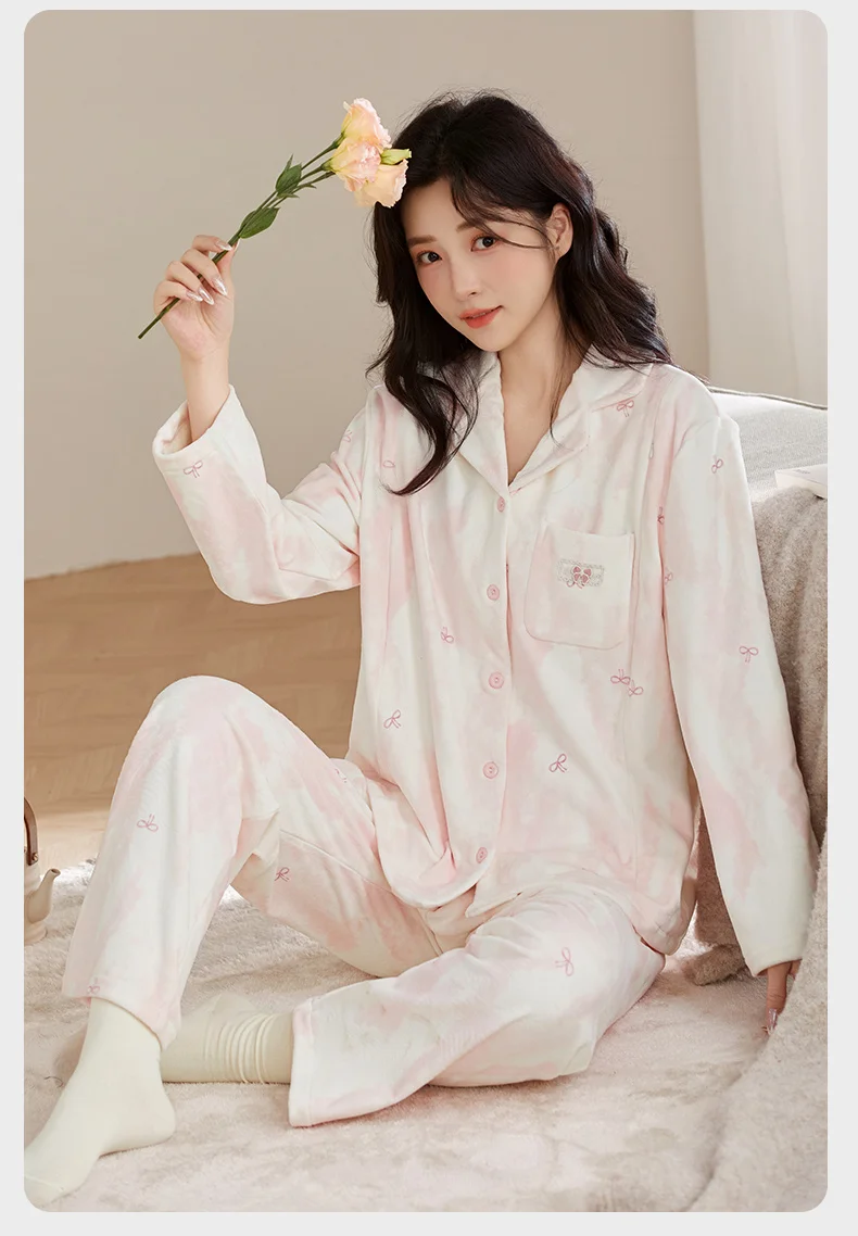 

Pajama Elastic Sets Women Halloween Velvet Stripe Design Evening Homeclothes Moisture Wicking Tie Front Three Quarter Sleeve Ins