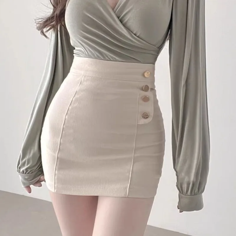 Bodycon Skirts For Women Single-breasted Slim Fit Chic Jupe Fashion Korean Saia High Waist Mini Skirt 2026 Faldas Mujer De Moda