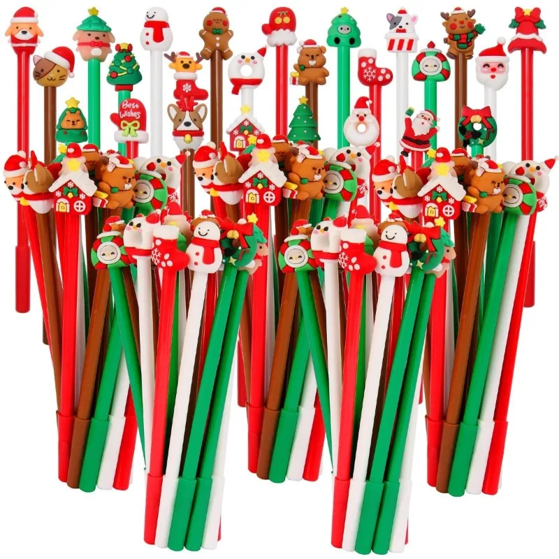 10pcs Kawaii Christmas Gel Pen 0.5mm Black Ink Cute Xmas Tree Reindeer Santa Snowman Neutral Pen School Office Stationary