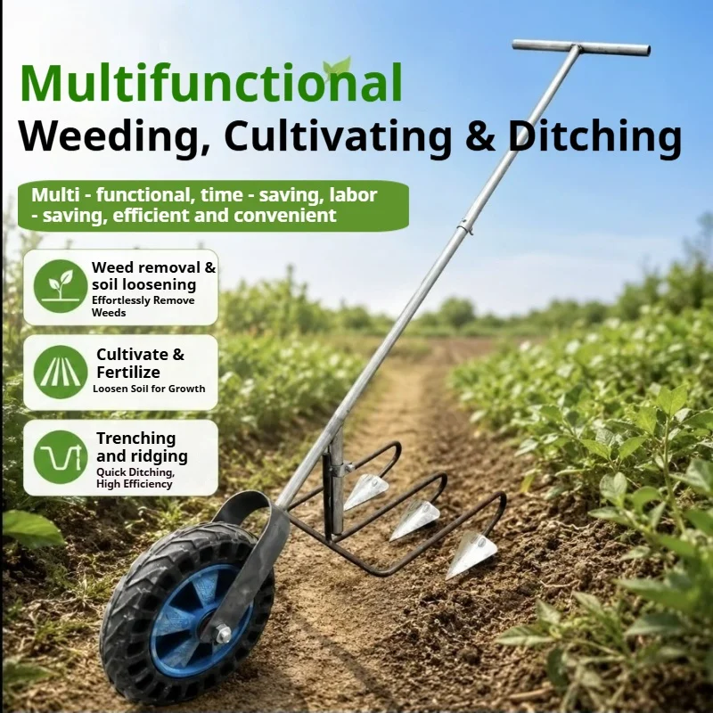 Hand Push Tillage Hoeing Weeding Loose Soil Hoeing Multifunctional Vegetable Garden Farmland Tillage and Ditching Equipment