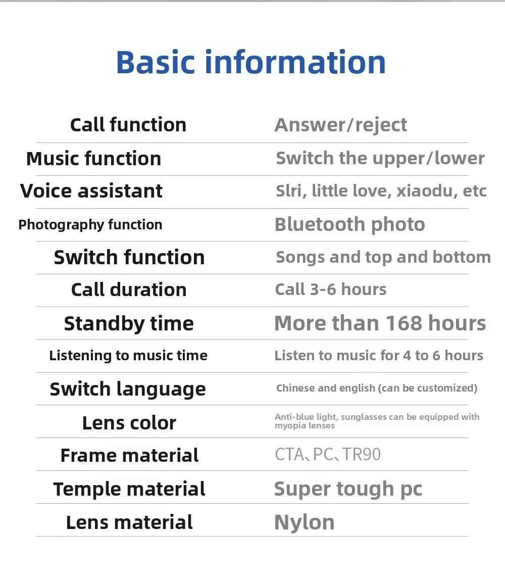 Smart Bluetooth glasses audio anti-blue light replaceable lenses wireless earphones glasses listening to music