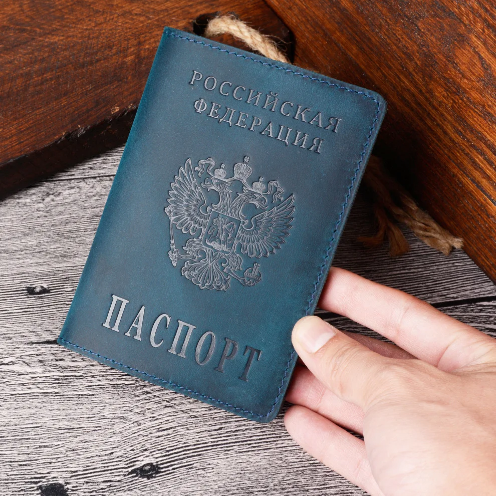 Russian Passport Holder Document Holder Layer Cowhide Vintage Boarding Card Leather Wallet Card Bag