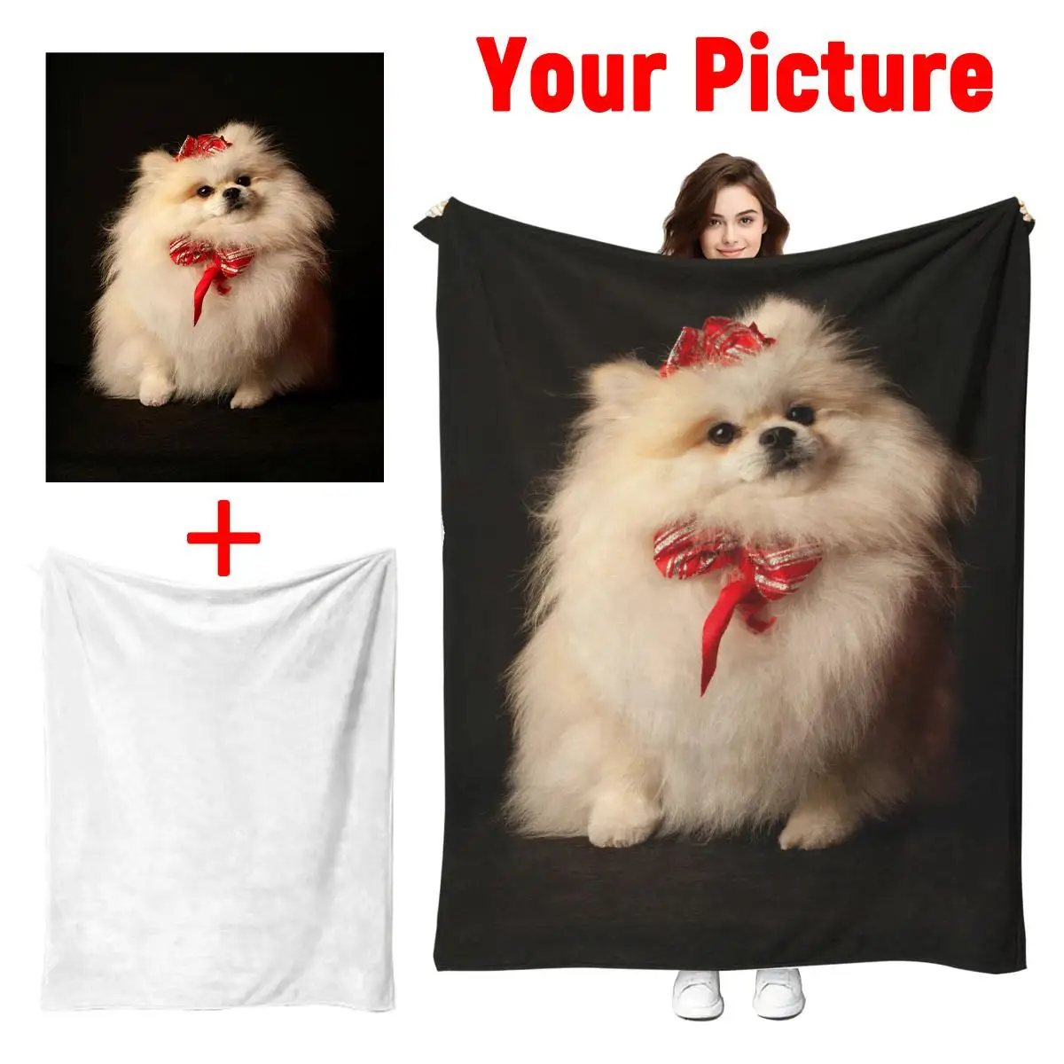 

1Pc Customized Pet Blanket Cat and Dog Photo Blanket Personalized DIY Carpet Customized Four Seasons Plaid Flannel Bed Blanket, Warm, Soft, Fashionable, Perfect Gift Souvenir for Animal Lovers