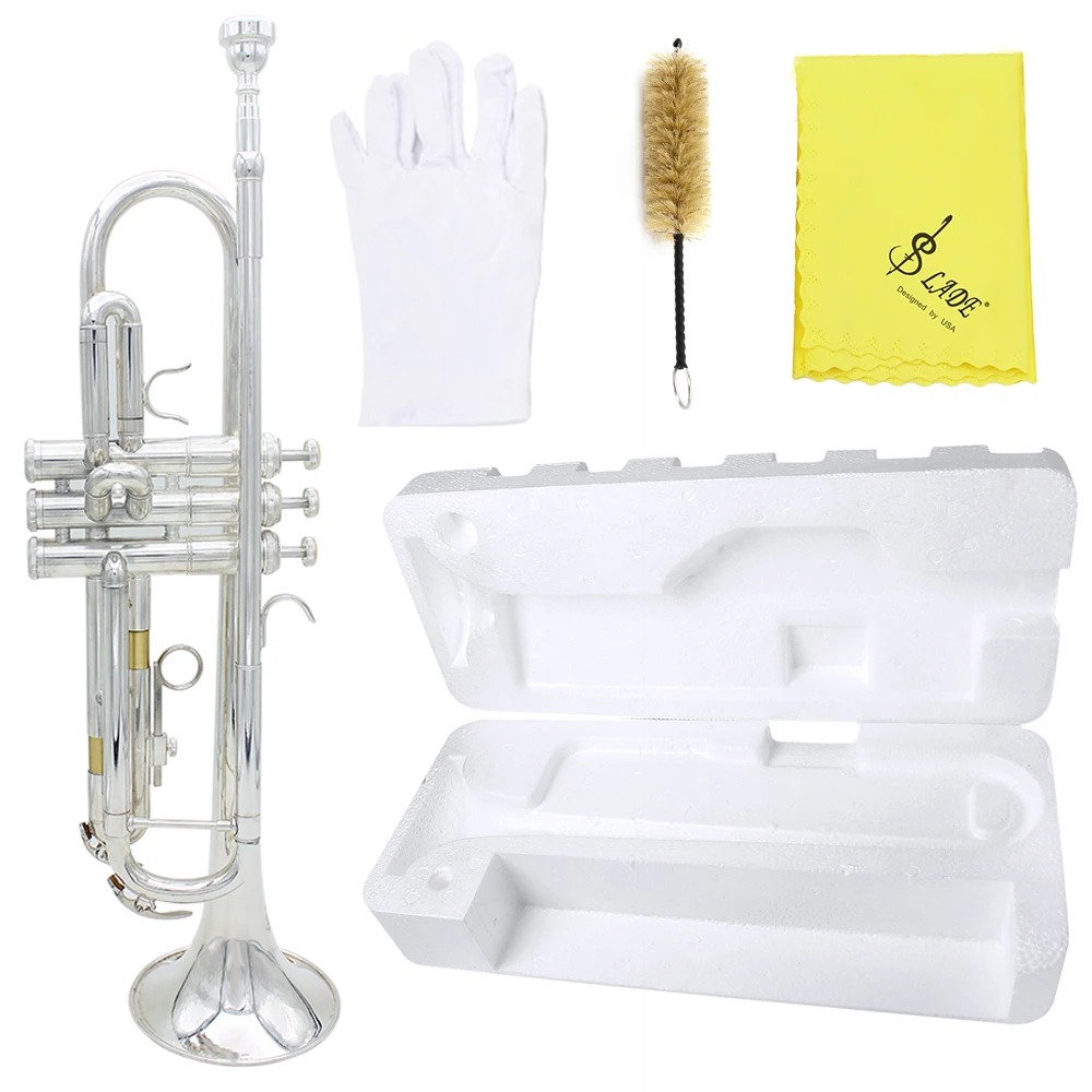 SLADE B-flat Trumpet Instrument Brass Tube Body Gold Trumpet with Mouth Gloves Wiping Cloth Accessories Suitable Beginner Adult