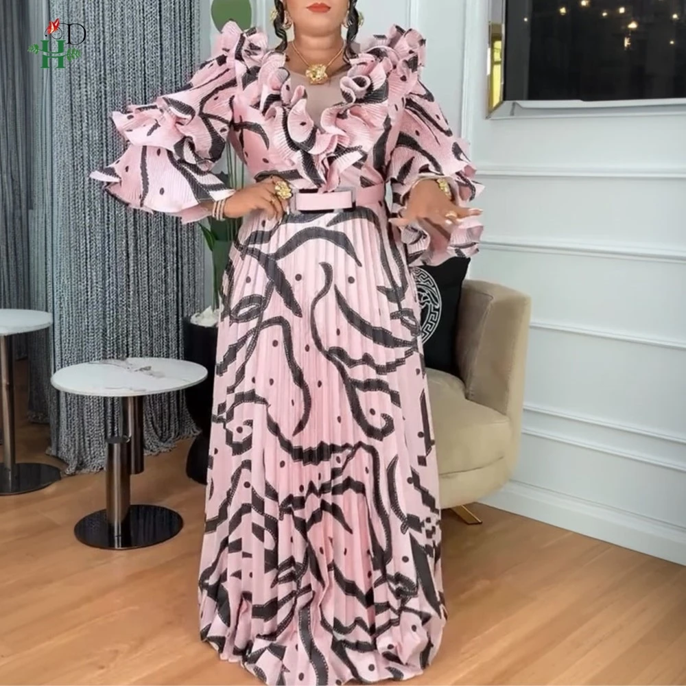 

African Dress For Woman Turkey Dress Wedding Party Gown Plus Size Prited Pleated Dress Luxury Elegant Christmas Africa Clothing