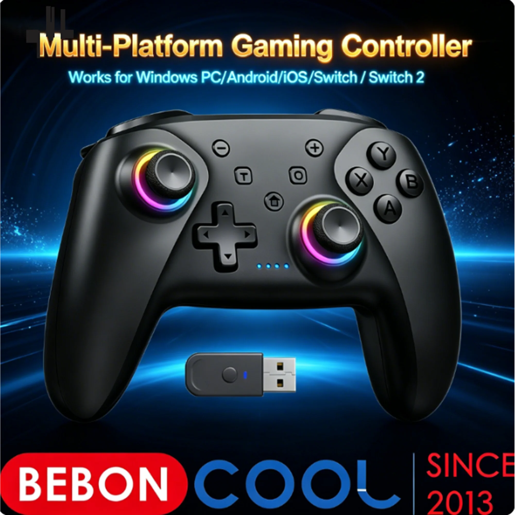 BEBONCOOL NC300 Wireless Gamepad 6-Axis Gyro Hall Effect Joystick for Windows Switch Android iOS - PC Controller