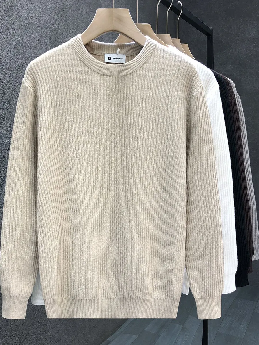 

Шикарный бежевый мужской трикотаж, простой повседневный трикотаж из полиэфирного волокна, длинный свек, круглый, теплый внутренний слой, универсальный