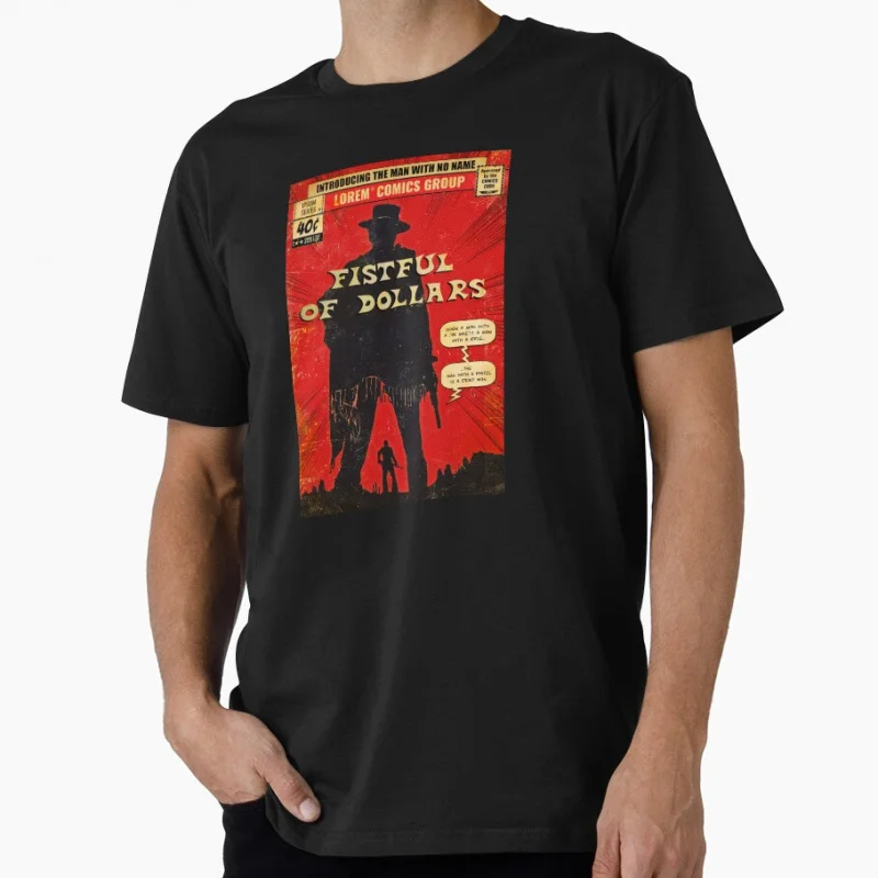 

Comic Art 80s Vintage movie Eastwood A Fistful Of Dollars gift T shirt for men Large size Tops 100% cotton printed Clothes