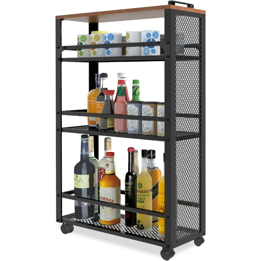 

2025 Model Sleek Kitchen Storage Cart with 3-Tier Metal Rolling Utility and Mesh Baskets for Multifunctional Use