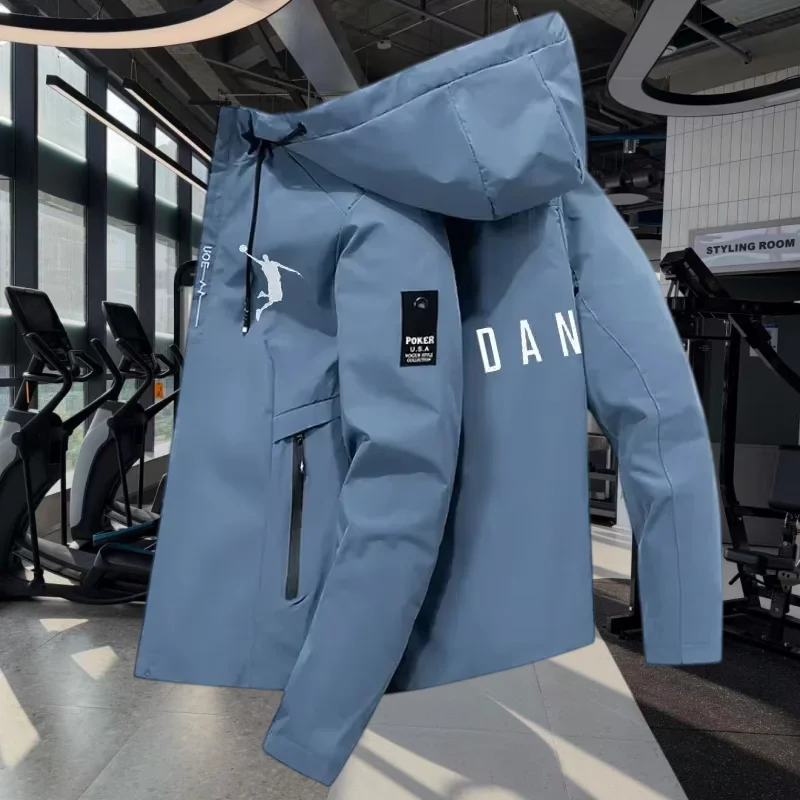 Advanced and exquisite brand men' new letter printed hooded zipper jacket autumn daily training casual lightweight windproof top