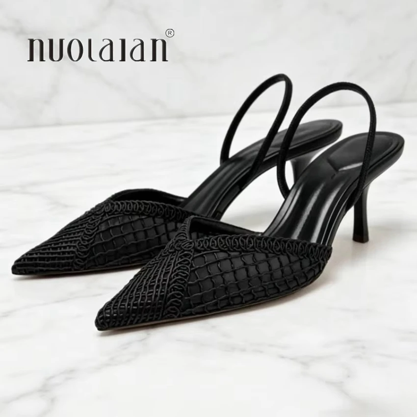 Mesh-Gewebtes Design Dünne Hohe Absätze Damen Sexy Spitze Atmungsaktive Rückenriemen-Sandaletten Elegante Schwarze Party-Kleiderschuhe – Detail 2