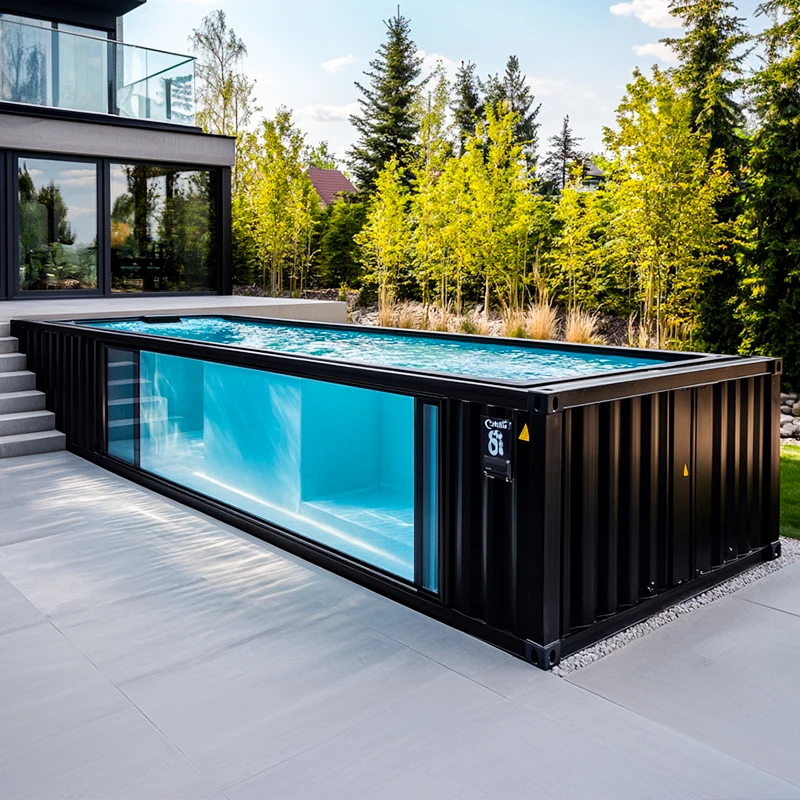 Ракушка над землей, детский домик, бассейн, фабрика плавания, прямоугольная мозаичная плитка, небольшой контейнер 20 футов, открытый бассейн