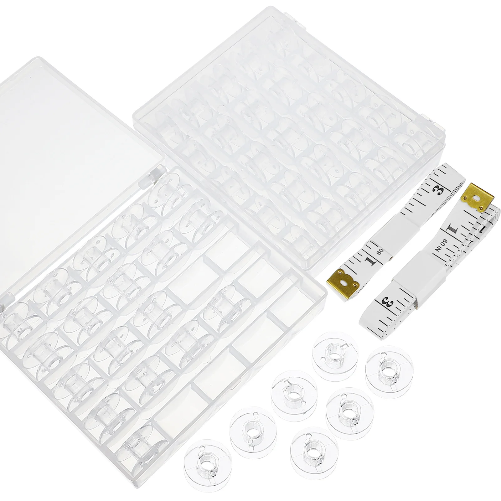 1 Juego de bobinas de plástico transparente de primera calidad para caja de almacenamiento de máquinas de coser incluida bobinas de hilo resistentes al desgaste de rotación suave