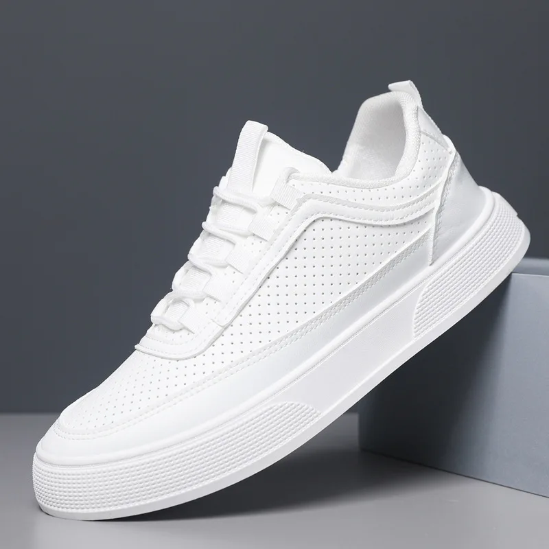 2024 Spring and Summer Men New High end Breathable Men Shoes Thick soled Trendy Casual Men Anti slip White Shoes