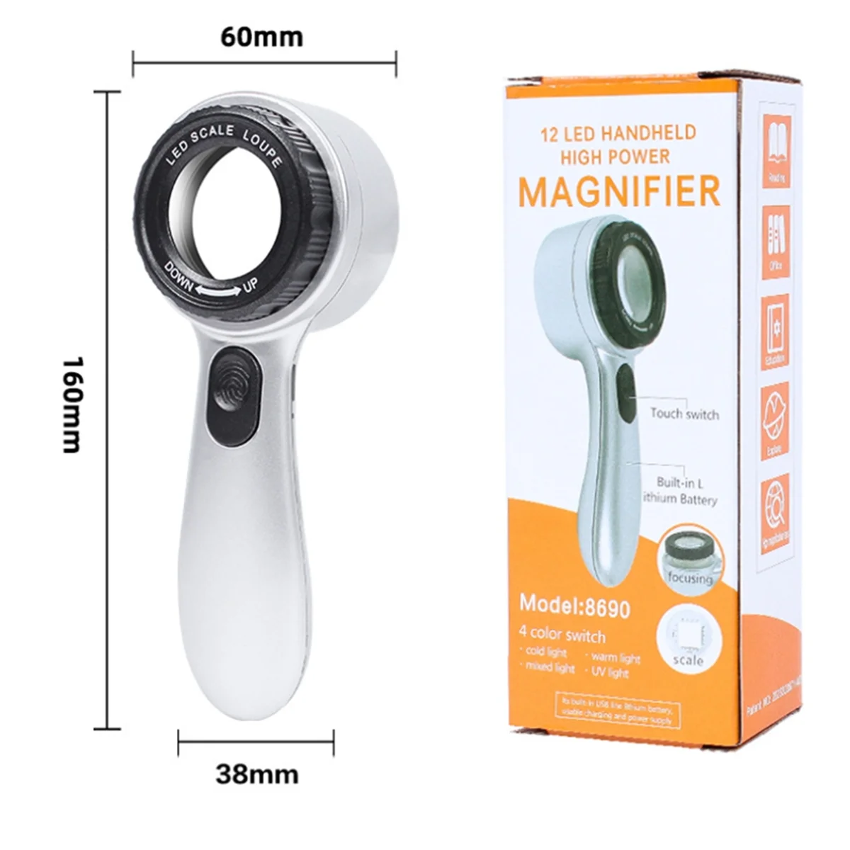 

Lighted Magnifier, 30X Handheld Lighted Magnifier, Rechargeable USB Magnifier for Seniors, Reading, Exploration