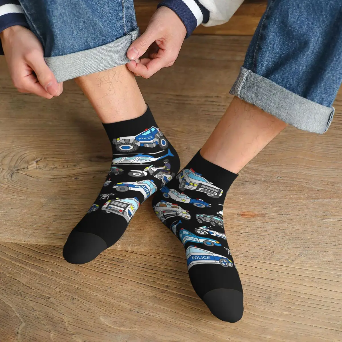 

Police Car Design Socks Harajuku High Quality Stockings All Season Socks Accessories for Man's Woman's Christmas Gifts