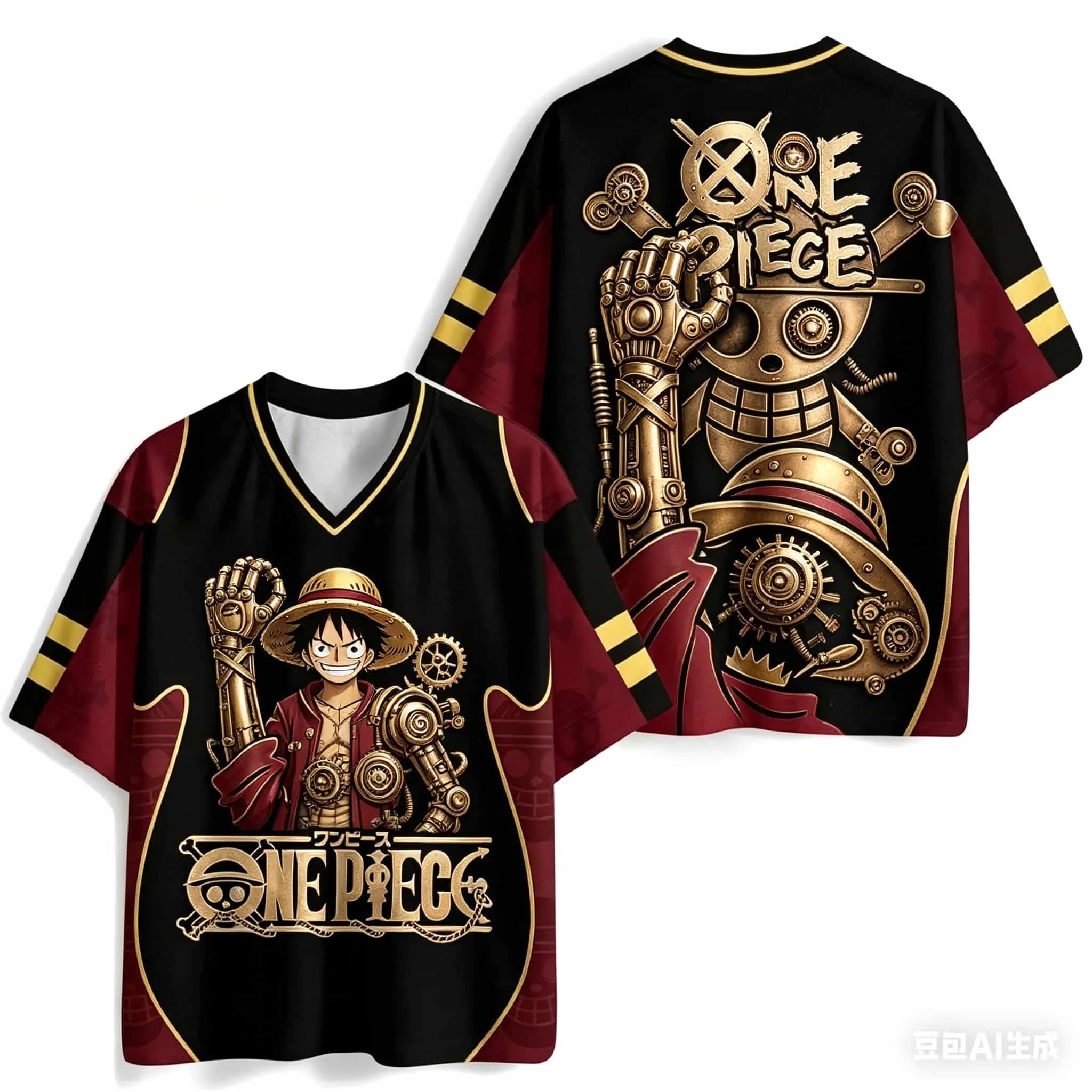 One Piece Monkey D.Luffy Oversized V-Neck Jersey 3D Quick Dry T