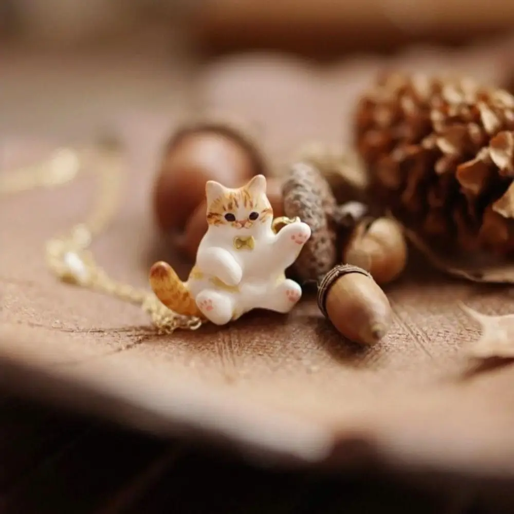 Fashion Copper Cat Pendant Necklace Cat Stainless Steel Animal Necklace Color Preserved Gold Plated Necklace Women Gift
