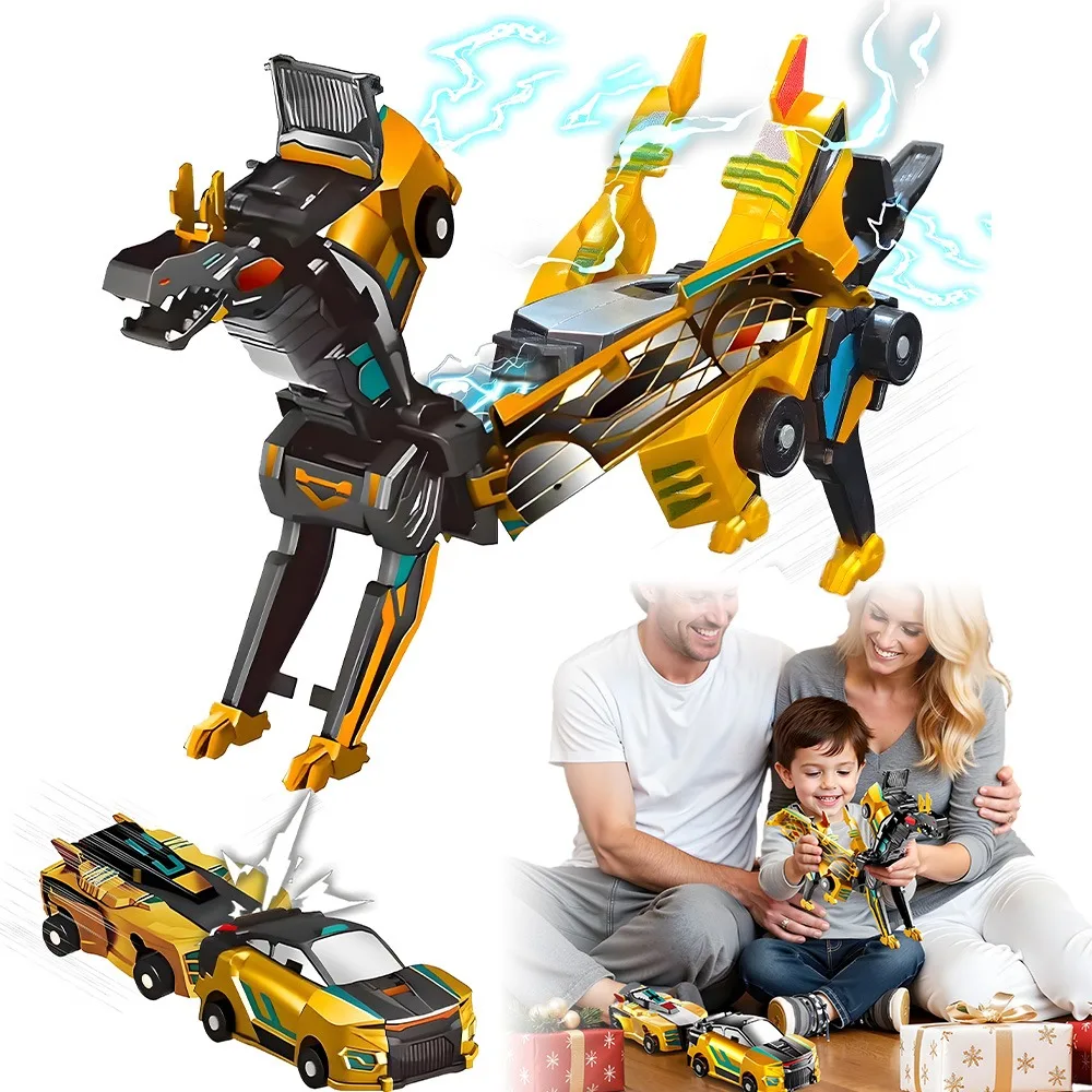 Blocs de construction de voiture dragon magnétique transformable 2 en 1, conception à déformation par collision, 2 voitures se combinent en robot, aucune batterie nécessaire, jouet éducatif STEM créatif, joli cadeau d'anniversaire