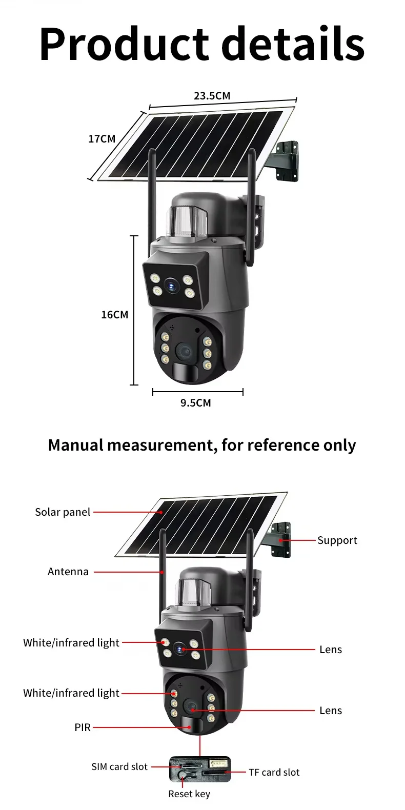 Solar-Powered Outdoor PTZ Camera - IP66 Waterproof Night Vision Two-Way Audio TF/Cloud Storage Light Load Wall/Ceiling Mount